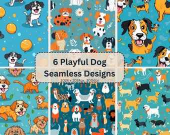 Playful Dog Seamless Pattern, Seamless design, Dog Seamless design