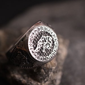 Celtic Wolf Stainless Steel Ring: Runic Viking Nordic Jewelry