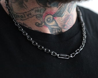 Locomotive Chain Necklace, Oxidised or Polished Stainless Steel, Unisex Cyberpunk, 55cm Punk Biker Fashion Hypoallergenic Durable Jewel