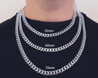 9mm Cuban chain link stainless steel necklace, 9mm wide, 50cm, 60cm, 70cm, silver color hip hop fashion necklace, chunky chain design