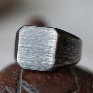Vintage Brushed Stainless Steel Signet Ring: Matte Gumetal Jewelry