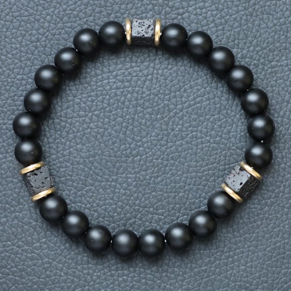 Matte Onyx & Lava Stone Bracelet: Unisex Natural Stone Jewelry