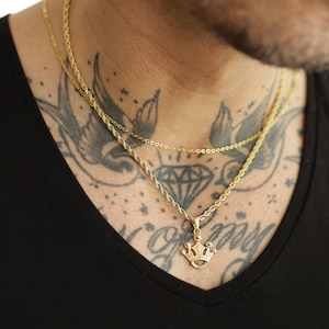Gold King Crown Pendant Necklace: Stainless Steel Double Chain