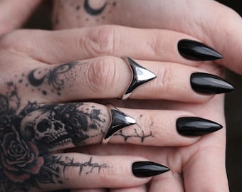Anillos de nudillos con pinchos de acero inoxidable – Anillos góticos midi ajustables (tallas estadounidenses 4 y 7)