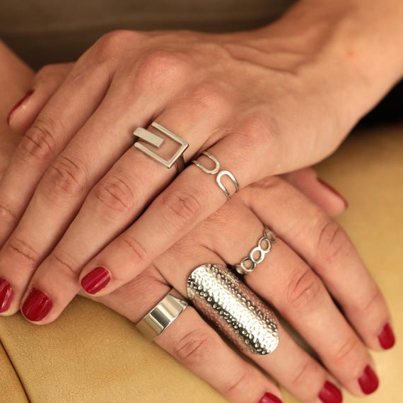 Elegant Stainless Steel Rings Set: Chic Resizable Waterproof Jewelry