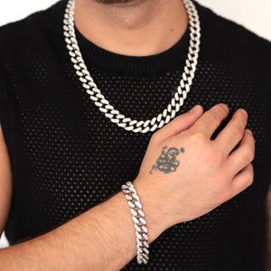Iced Out Cuban Link Set: Stainless Steel CZ Chain & Bracelet