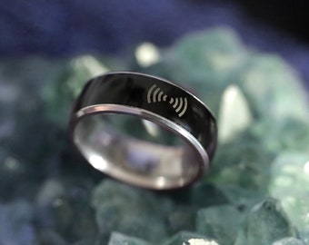 Anillo NFC de acero inoxidable y esmalte negro, anillo para nerds tecnológicos, anillo de comunicación de campo cercano, Forum Type 2 NFC, almacenamiento de 180 bytes