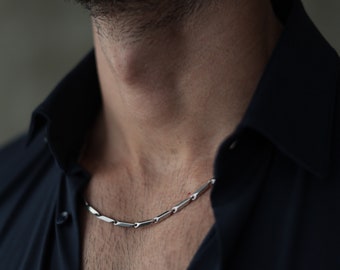Melon seed chain necklace, stainless steel 3mm wide, fashion jewelry for him and her, unique necklace for everyday and club night life
