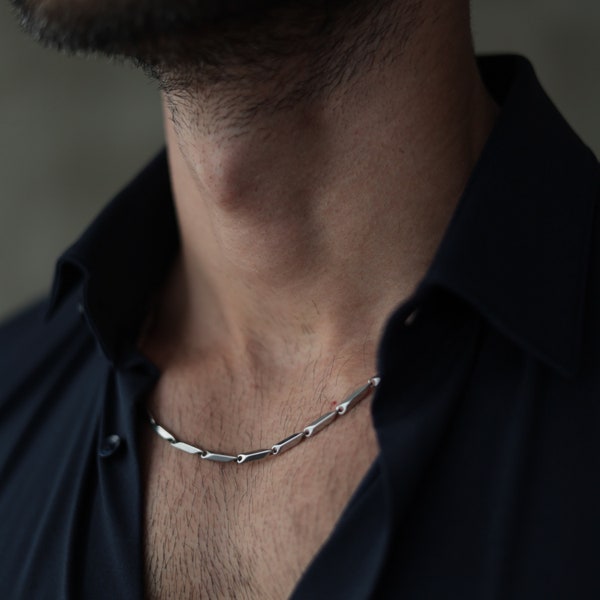 Melon seed chain necklace, stainless steel 3mm wide, fashion jewelry for him and her, unique necklace for everyday and club night life