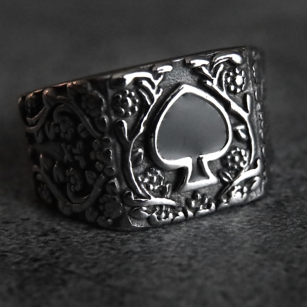 Black Ace Ring, Poker Player Gifts, Playing Cards Ring, beautiful design black stone stainless steel, unisex ring Size 7-15 US