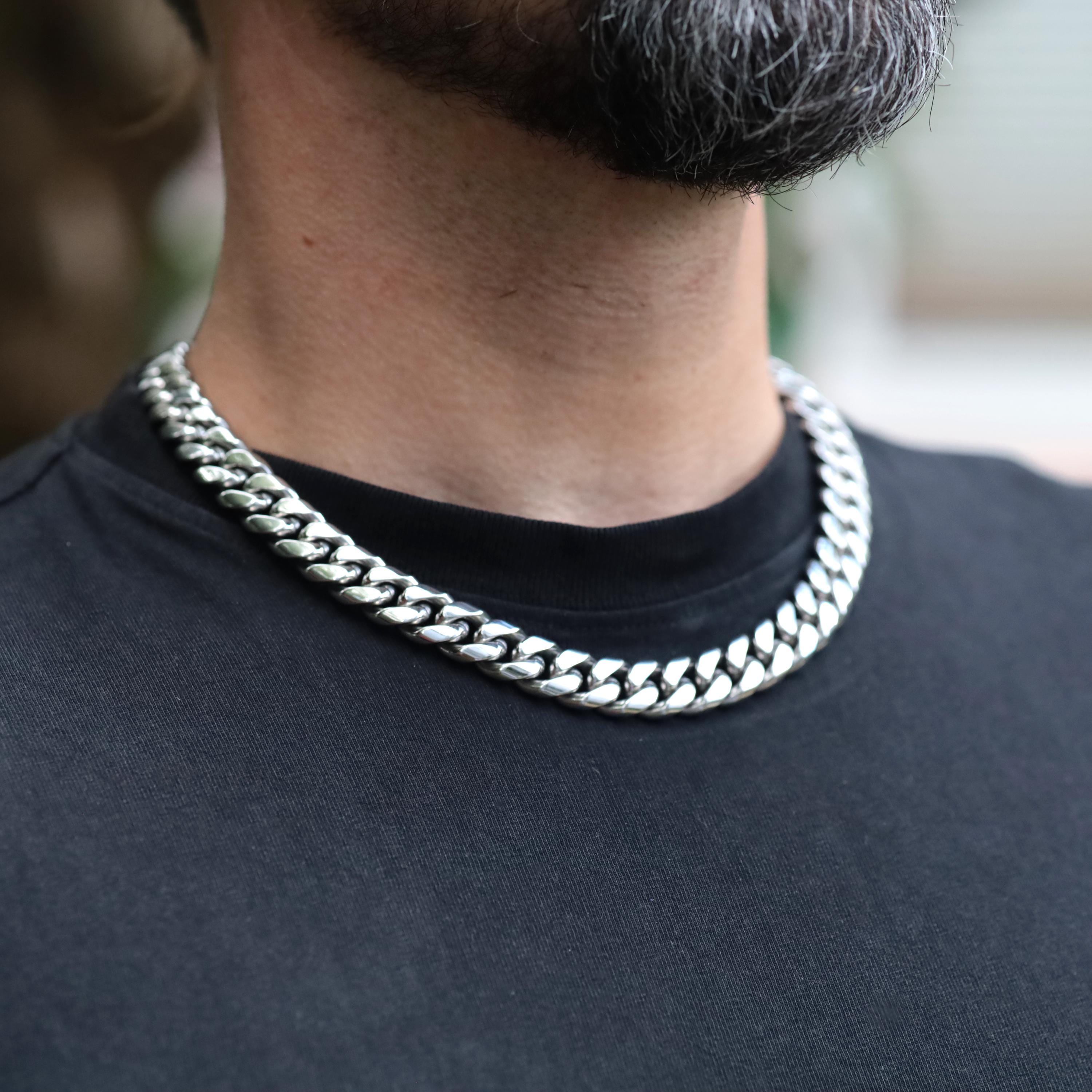 14mmステンレススチール製マイアミキューバンリンクチェーンセット
