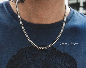 Cadena de eslabones cubanos, collar gitano, joyería que no se deslustra, estilo boho e hippie. Collar de cadena hipoalergénico de 5 o 7 mm de ancho, regalo para hombres