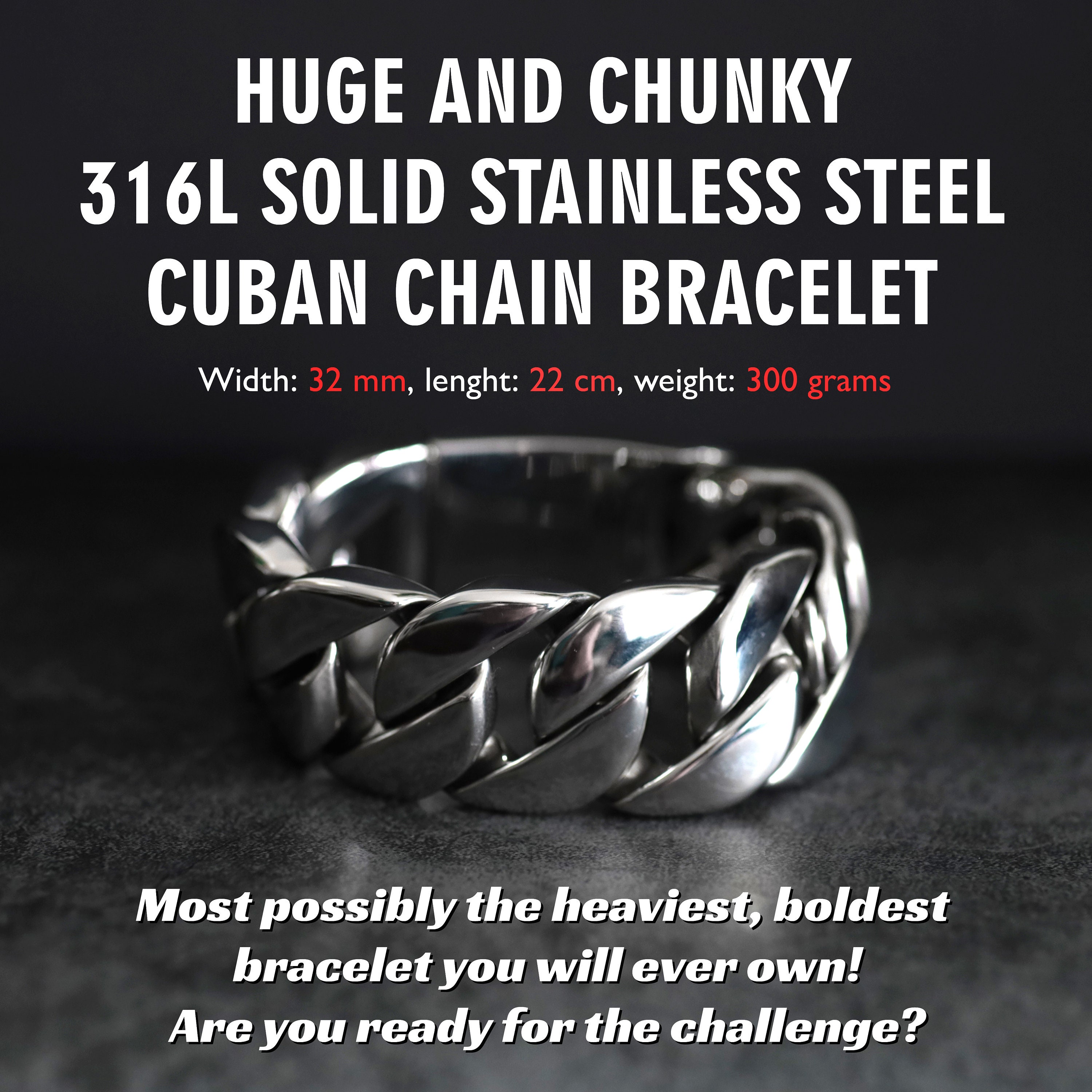 HUGE XXL Chunky Bracelet, Polished 316L Stainless Steel