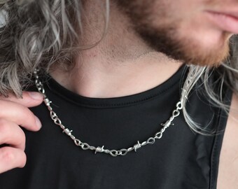 Prikkeldraad doornen roestvrijstalen ketting voor dames en heren, gotische emo punk stijl edgy ketting, unisex cadeau voor hem en haar