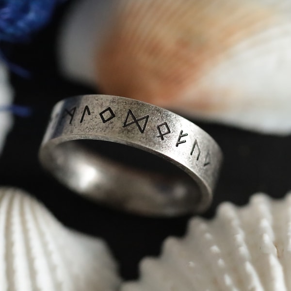 Women Runic ring, viking alphabet band ring, viking nordic tradition jewelry, stainless steel vintage ring, size 7-10 US, present for her