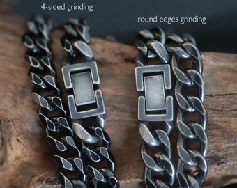 Dark Grey Matte Cuban Link Chain Bracelet 9mm, vintage Stainless Steel curb Cuban bracelet buckle closure, 20cm round or 4-sided grinding