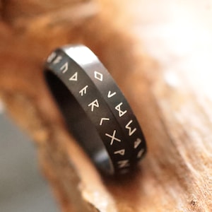 Black Stainless Steel Runic Viking Ring: Norse Jewelry