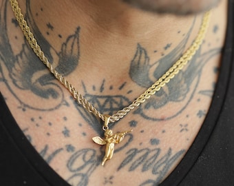 Gold Angel AK47 Pendant Necklace - Stainless Steel Double Chain