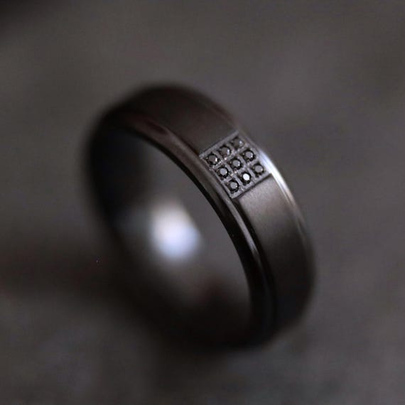 Black Zirconium Ring: Nine Black Zirconia Stones, Hypoallergenic