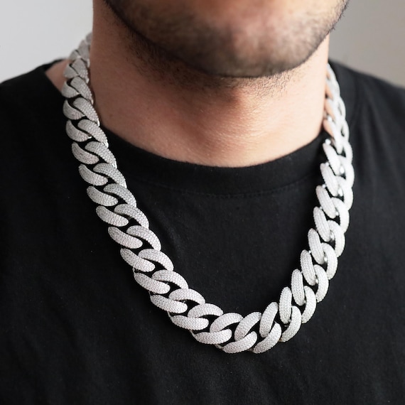 Iced Out Cuban Chain Necklace: White Gold Plated Brass, Cubic