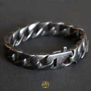 BIG Bold-armband, dikke Cubaanse schakelketting, 316L roestvrijstalen juweel, donkergrijze matte vintage afwerking, 15 mm breed, 20 en 22 cm lang