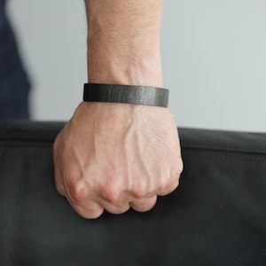 Handforged Black Damascus Steel Cuff Bracelet - Bold Statement Jewelry