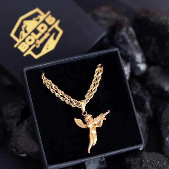 Gold Angel AK47 Pendant Necklace - Stainless Steel Double Chain - Etsy