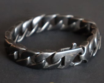 Bracciale GRANDE audace, catena a maglie cubane a taglio grosso, gioiello in acciaio inossidabile 316L, finitura vintage grigio scuro opaco, larghezza 15 mm, lunghezza 18, 20 e 22 cm