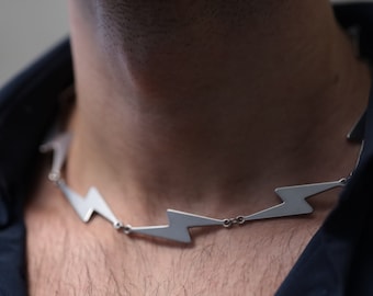 Bolt Blitz Halskette, trendige Halskette aus Edelstahl für sie und ihn, eleganter Party Club Schmuck
