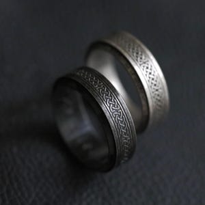 Celtic Knot Spinner Ring: Oxidized Black Stainless Steel Viking Fidget Jewelry