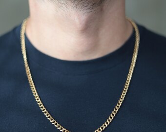 Waterproof non-tarnish Gold 18K plated cuban link chain necklace, 5mm or 7mm wide stainless steel, durable necklace for him and her