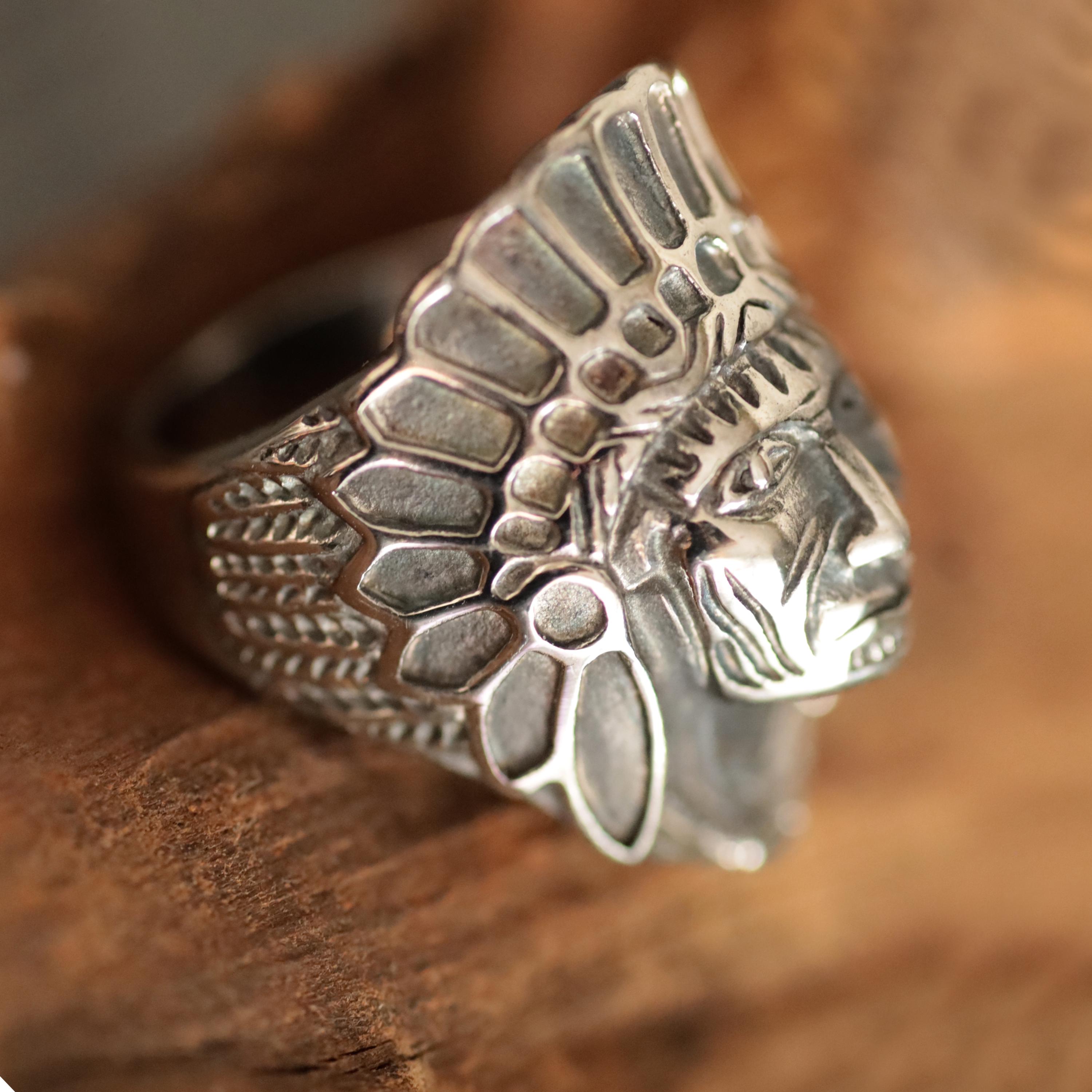 Anello Capo Indiano Da Uomo, Anello Con Testa Di Capo Hip Hop - Foto 2