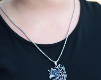 Celtic Wolf Necklace | Stainless Steel Pendant for Wolves & Dogs Lovers | Hypoallergenic Soul Animal Jewelry