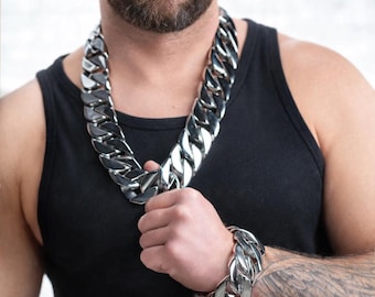XXL 43mm Stainless Steel Monster Cuban Chain: Heavy Huge Necklace Bracelet - Gold or Silver