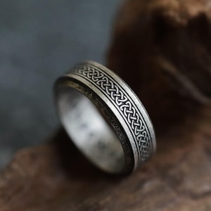 Celtic Knot Spinner Ring | Viking Fidget Antistress Ring, Runes Anti-anxiety | Oxidised Stainless Steel & Waterproof Unisex Jewel, Size 7-13