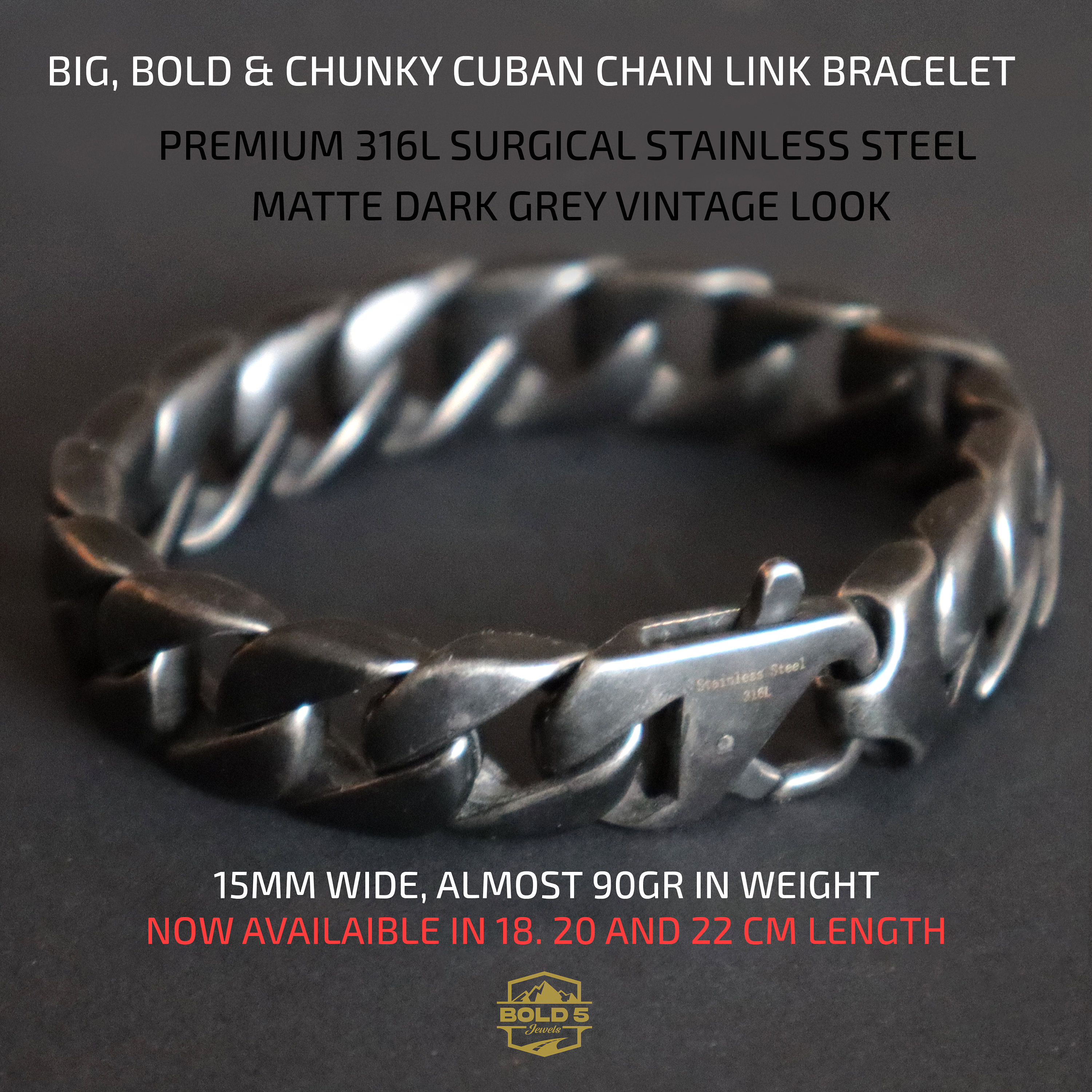Gold Curb Chain Bracelet - Chunky Cuban Link Bracelet - Stainless Steel main image 1