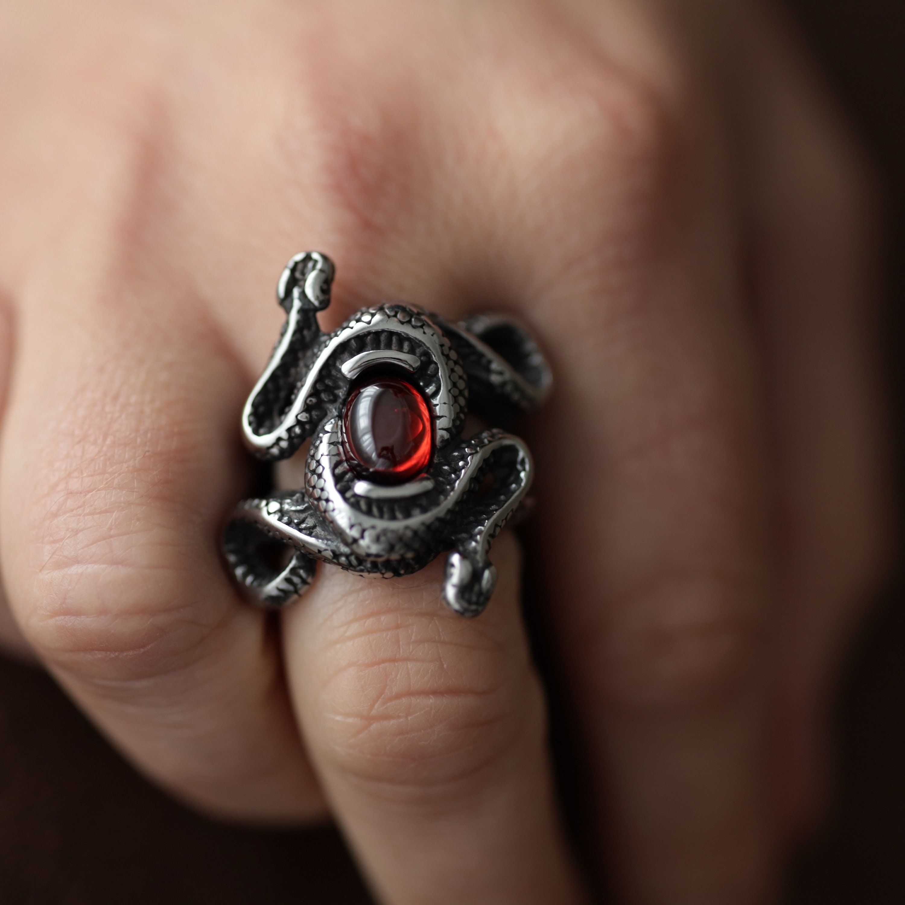Gothic Double Snake Ring: Stainless Steel Ruby-style Stone - Etsy