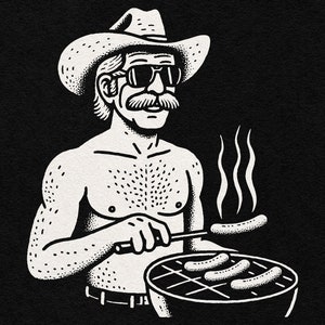 Wiener Grilling Country Western Summer Daddy - Hot Dog Art Graphic Illustration - Transparent PNG & SVG Clip Art Digital Download