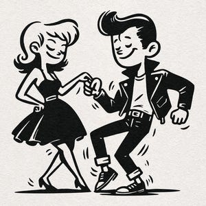 Dancing 1950s Greaser Couple - Rockabilly Swing Dance Rock Party Art Graphic Illustration - Transparent PNG + SVG Clipart Vector Download
