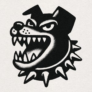 Angry Snarling Cartoon Dog -  Vicious Beware of Dog Studded Collar Art Graphic Illustration - Transparent PNG & SVG Clipart Digital Download