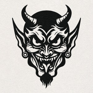 Sinister Devil Character - Scary Horned Devil Satanic Horror Art Graphic Illustration - Transparent PNG & SVG Clipart Digital Download