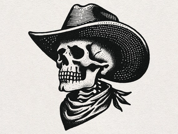 Skull Cowboy: Spooky Country Western Art PNG SVG Clipart Graphic (Digital Download)