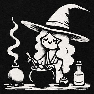 Cartoon Witch Cartoon Mixing Potions - Cute Halloween Art Graphic Illustration - Transparent PNG SVG Sublimation Clipart Commercial License