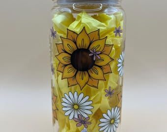 16oz glass Libby sunflowers