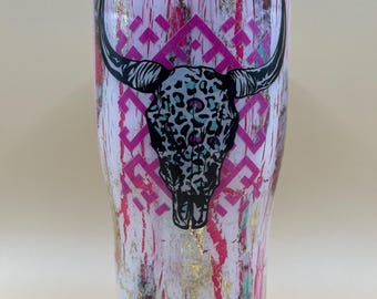 20oz Pink Crackle Bull Head Tumbler