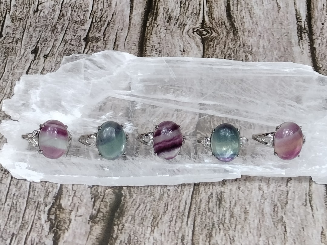 Rainbow Fluorite White Bronze Rings Sizes 6-9 - Etsy