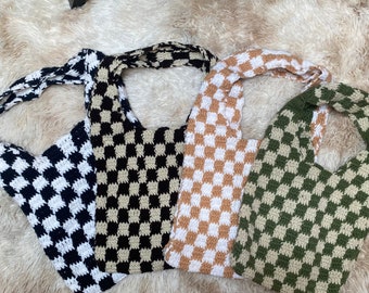 Handmade Crochet Shoulder Bag | Crochet Tote Bag| Checkered Bag| Tote Bag| Summer Bag