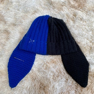 Bunny Ear Beanie/ Slipt Color Beanie with Bunny Ears/ Bunny Ear Ha/ Crochet Beanie/ Beanie/ Unqine Crochet Hat