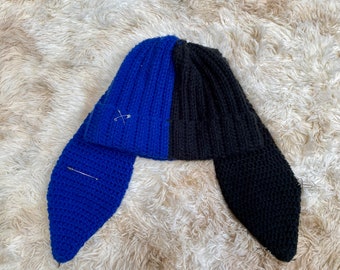 Bunny Ear Beanie/ Slipt Color Beanie with Bunny Ears/ Bunny Ear Ha/ Crochet Beanie/ Beanie/ Unqine Crochet Hat