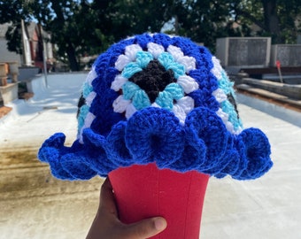 Evil Eye Crochet Bucket | Granny Square Evil Eye Hat  display picture 2
